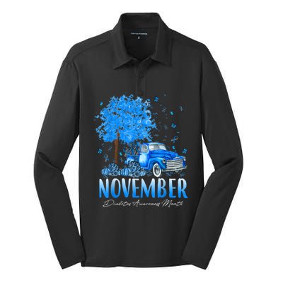 In November We Wear Blue Pumpkin Diabetes Awareness Month Silk Touch Performance Long Sleeve Polo