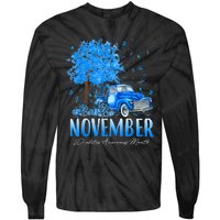 In November We Wear Blue Pumpkin Diabetes Awareness Month Tie-Dye Long Sleeve Shirt