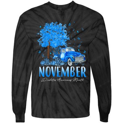 In November We Wear Blue Pumpkin Diabetes Awareness Month Tie-Dye Long Sleeve Shirt