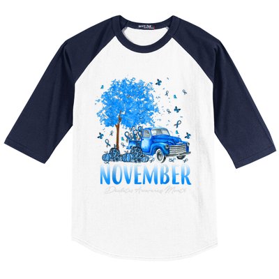 In November We Wear Blue Pumpkin Diabetes Awareness Month Baseball Sleeve Shirt