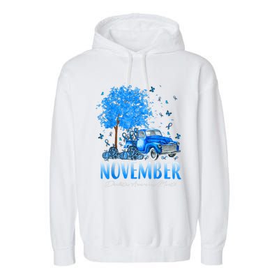 In November We Wear Blue Pumpkin Diabetes Awareness Month Garment-Dyed Fleece Hoodie