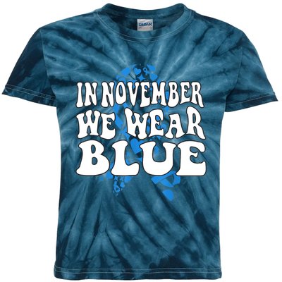 In November We Wear Blue Ribbon Diabetes Awareness Kids Tie-Dye T-Shirt