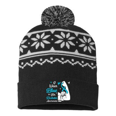 In November We Wear Blue Ribbon Diabetes Awareness Month USA-Made Snowflake Beanie