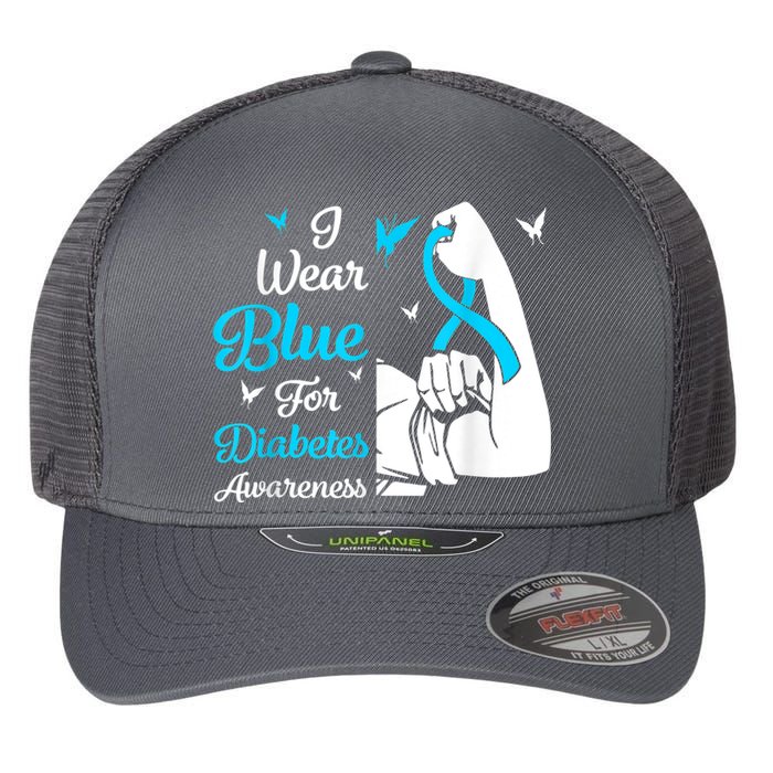 In November We Wear Blue Ribbon Diabetes Awareness Month Flexfit Unipanel Trucker Cap