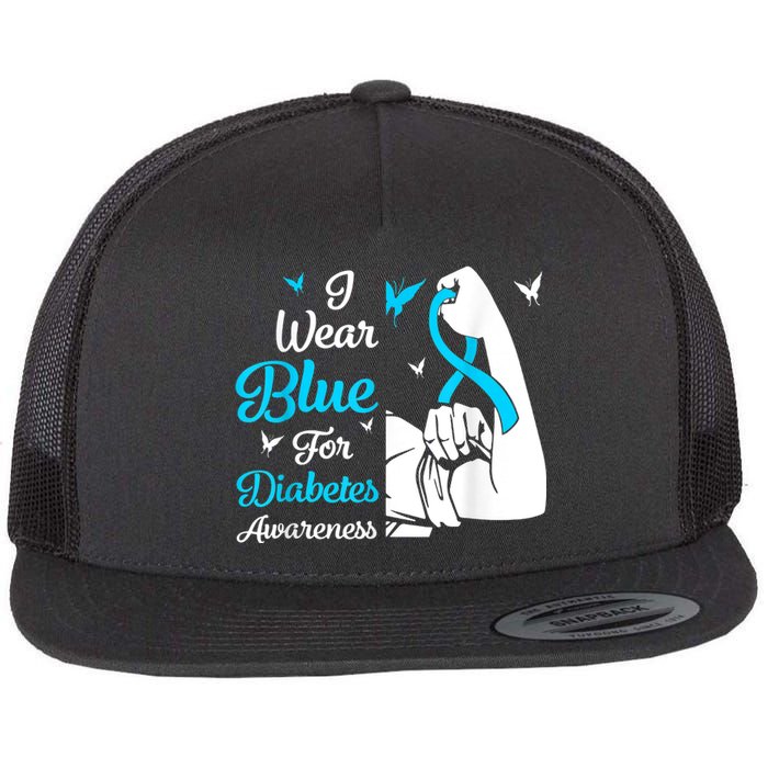 In November We Wear Blue Ribbon Diabetes Awareness Month Flat Bill Trucker Hat