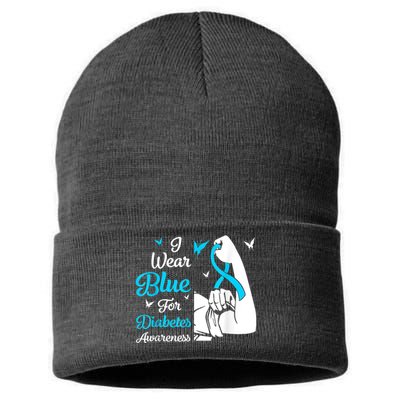 In November We Wear Blue Ribbon Diabetes Awareness Month Sustainable Knit Beanie