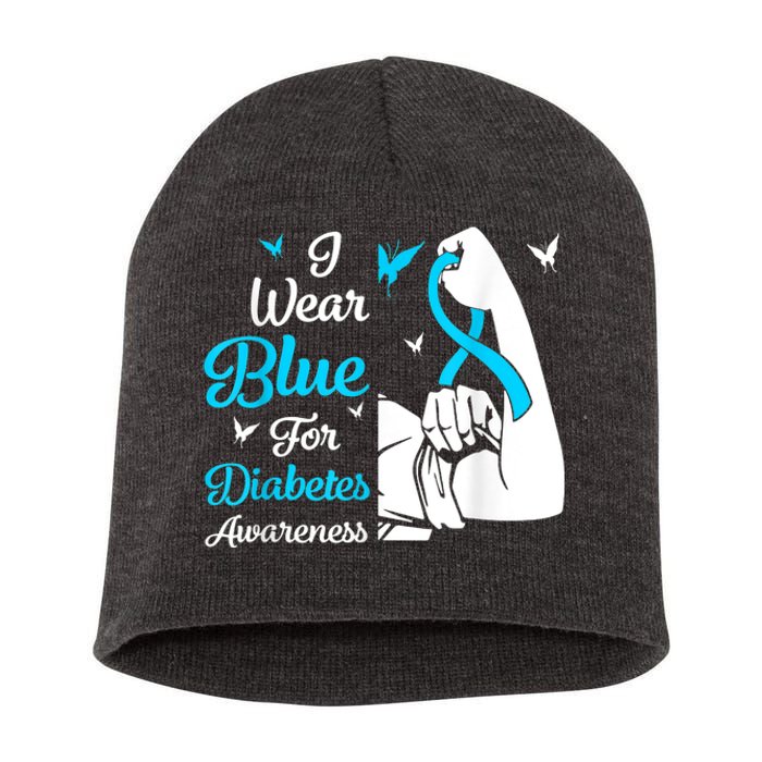 In November We Wear Blue Ribbon Diabetes Awareness Month Short Acrylic Beanie