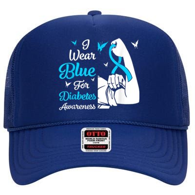 In November We Wear Blue Ribbon Diabetes Awareness Month High Crown Mesh Back Trucker Hat