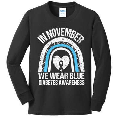 In November We Wear Blue Ribbon Diabetes Awareness Kids Long Sleeve Shirt