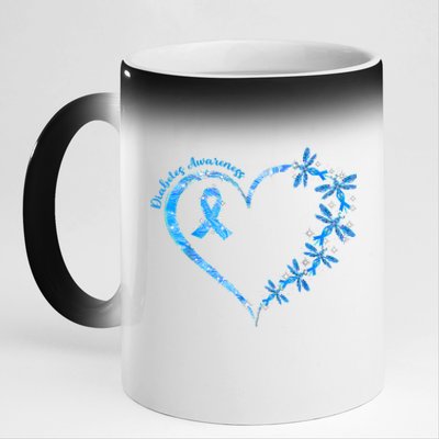 In November We Wear Blue Cure Diabetes Awareness Love Heart 11oz Black Color Changing Mug