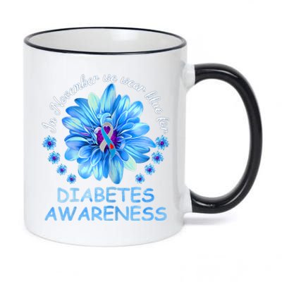 In November We Wear Blue Sunflower Diabetes Awareness Month 11oz Black Color Changing Mug