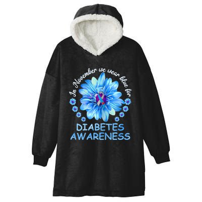 In November We Wear Blue Sunflower Diabetes Awareness Month Hooded Wearable Blanket