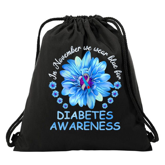 In November We Wear Blue Sunflower Diabetes Awareness Month Drawstring Bag