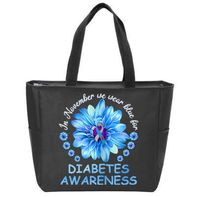 In November We Wear Blue Sunflower Diabetes Awareness Month Zip Tote Bag