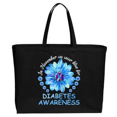 In November We Wear Blue Sunflower Diabetes Awareness Month Cotton Canvas Jumbo Tote