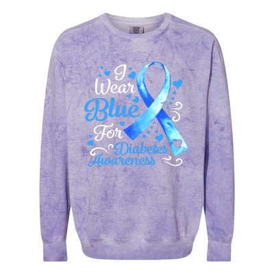 In November We Wear Blue Ribbon Diabetes Awareness Month Colorblast Crewneck Sweatshirt