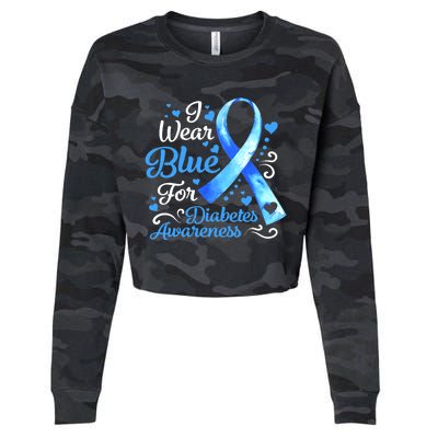 In November We Wear Blue Ribbon Diabetes Awareness Month Cropped Pullover Crew