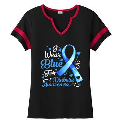 In November We Wear Blue Ribbon Diabetes Awareness Month Ladies Halftime Notch Neck Tee