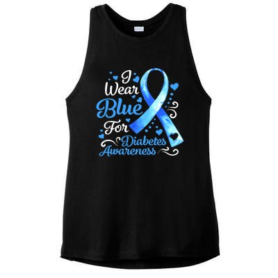 In November We Wear Blue Ribbon Diabetes Awareness Month Ladies PosiCharge Tri-Blend Wicking Tank