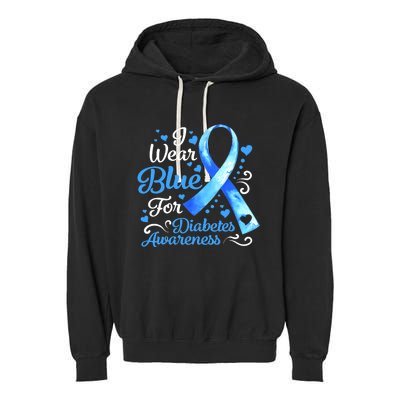 In November We Wear Blue Ribbon Diabetes Awareness Month Garment-Dyed Fleece Hoodie