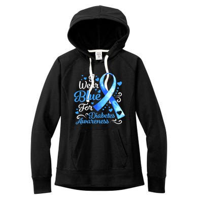 In November We Wear Blue Ribbon Diabetes Awareness Month Women's Fleece Hoodie