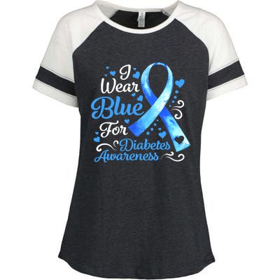 In November We Wear Blue Ribbon Diabetes Awareness Month Enza Ladies Jersey Colorblock Tee