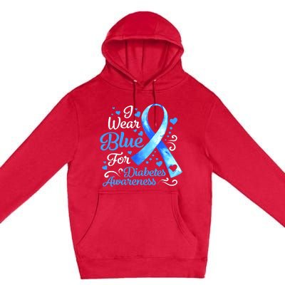 In November We Wear Blue Ribbon Diabetes Awareness Month Premium Pullover Hoodie