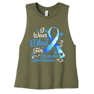 In November We Wear Blue Ribbon Diabetes Awareness Month Women's Racerback Cropped Tank