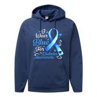 In November We Wear Blue Ribbon Diabetes Awareness Month Performance Fleece Hoodie