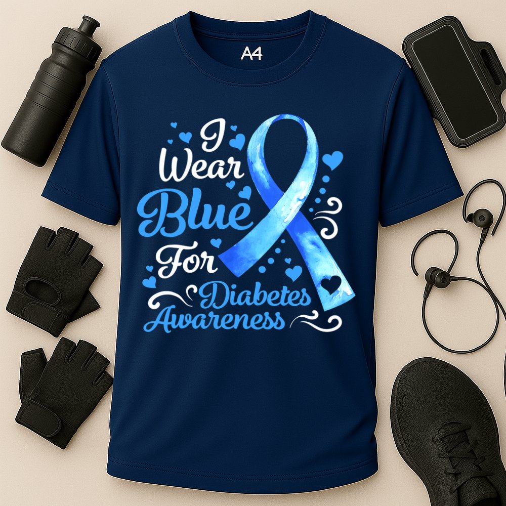 In November We Wear Blue Ribbon Diabetes Awareness Month Cooling Performance Crew T-Shirt