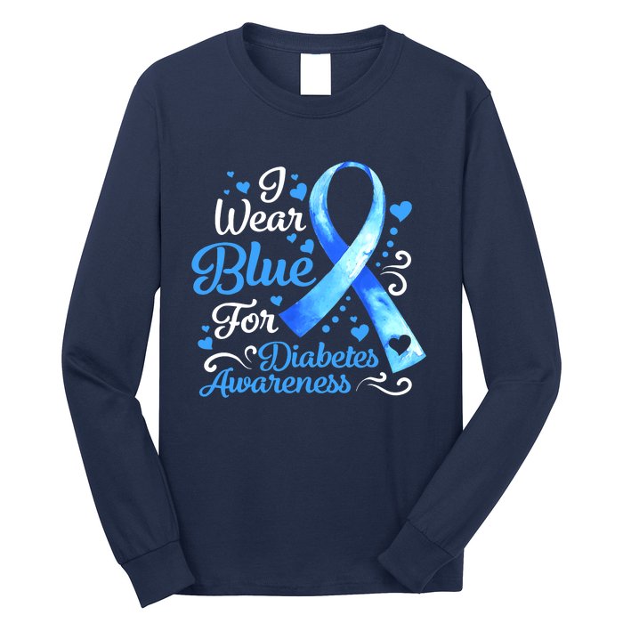 In November We Wear Blue Ribbon Diabetes Awareness Month Long Sleeve Shirt