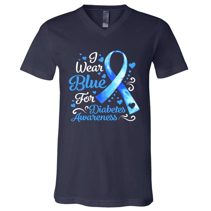 In November We Wear Blue Ribbon Diabetes Awareness Month V-Neck T-Shirt