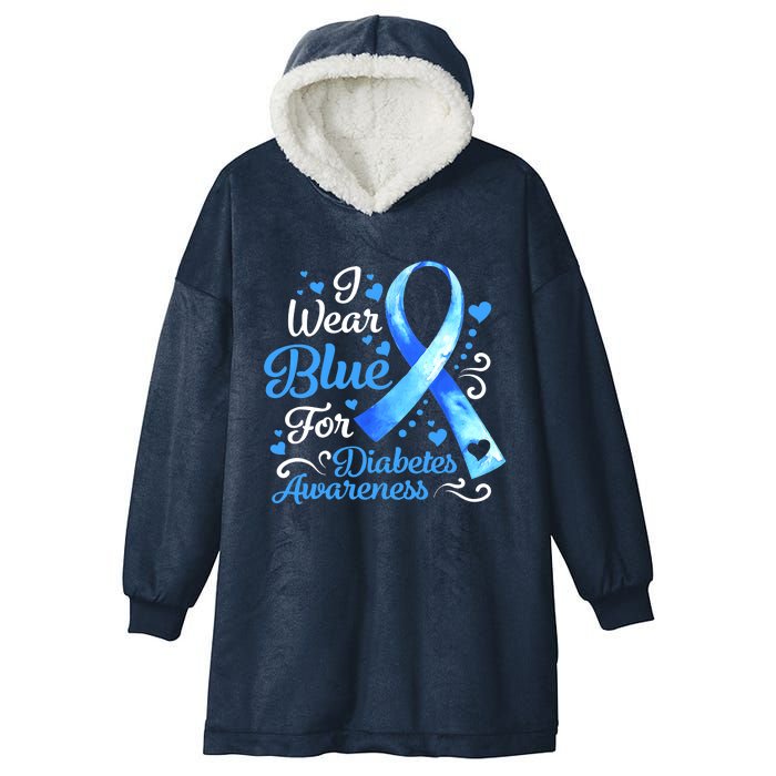 In November We Wear Blue Ribbon Diabetes Awareness Month Hooded Wearable Blanket