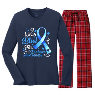 In November We Wear Blue Ribbon Diabetes Awareness Month Women's Long Sleeve Flannel Pajama Set 