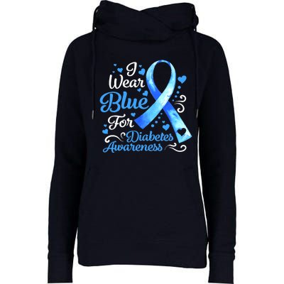 In November We Wear Blue Ribbon Diabetes Awareness Month Womens Funnel Neck Pullover Hood