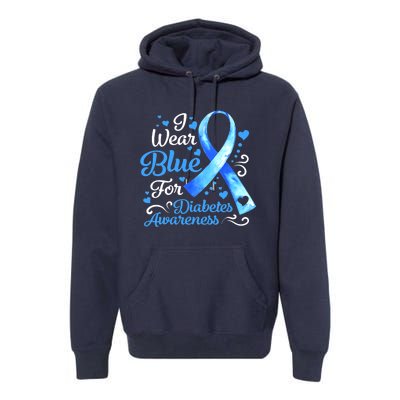 In November We Wear Blue Ribbon Diabetes Awareness Month Premium Hoodie