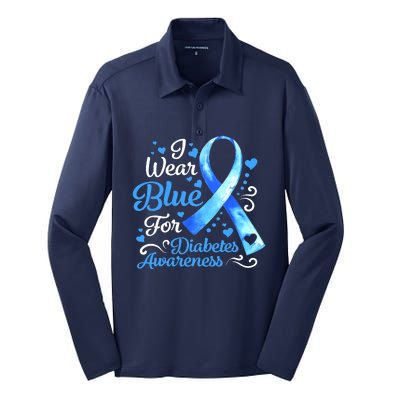 In November We Wear Blue Ribbon Diabetes Awareness Month Silk Touch Performance Long Sleeve Polo