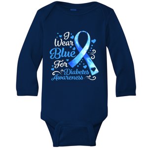 In November We Wear Blue Ribbon Diabetes Awareness Month Baby Long Sleeve Bodysuit