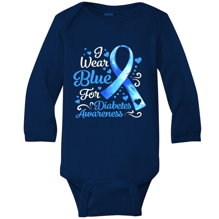 In November We Wear Blue Ribbon Diabetes Awareness Month Baby Long Sleeve Bodysuit