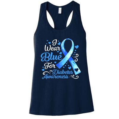 In November We Wear Blue Ribbon Diabetes Awareness Month Women's Racerback Tank