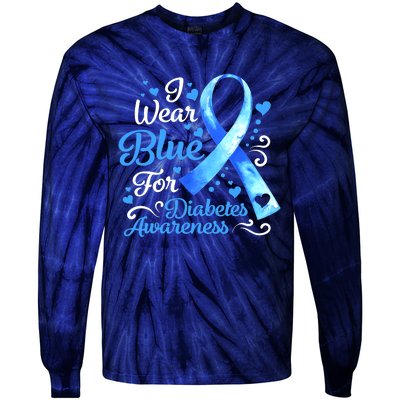 In November We Wear Blue Ribbon Diabetes Awareness Month Tie-Dye Long Sleeve Shirt