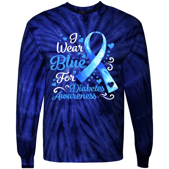 In November We Wear Blue Ribbon Diabetes Awareness Month Tie-Dye Long Sleeve Shirt