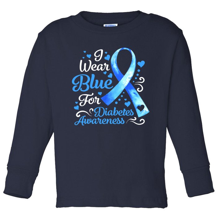 In November We Wear Blue Ribbon Diabetes Awareness Month Toddler Long Sleeve Shirt