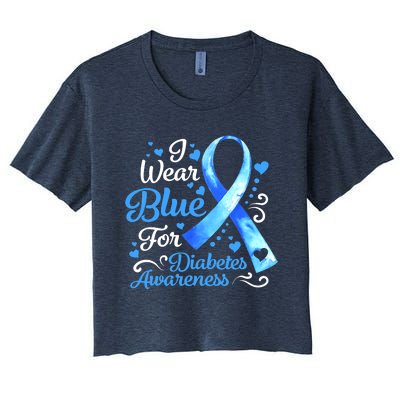 In November We Wear Blue Ribbon Diabetes Awareness Month Women's Crop Top Tee