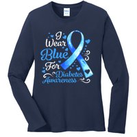 In November We Wear Blue Ribbon Diabetes Awareness Month Ladies Long Sleeve Shirt