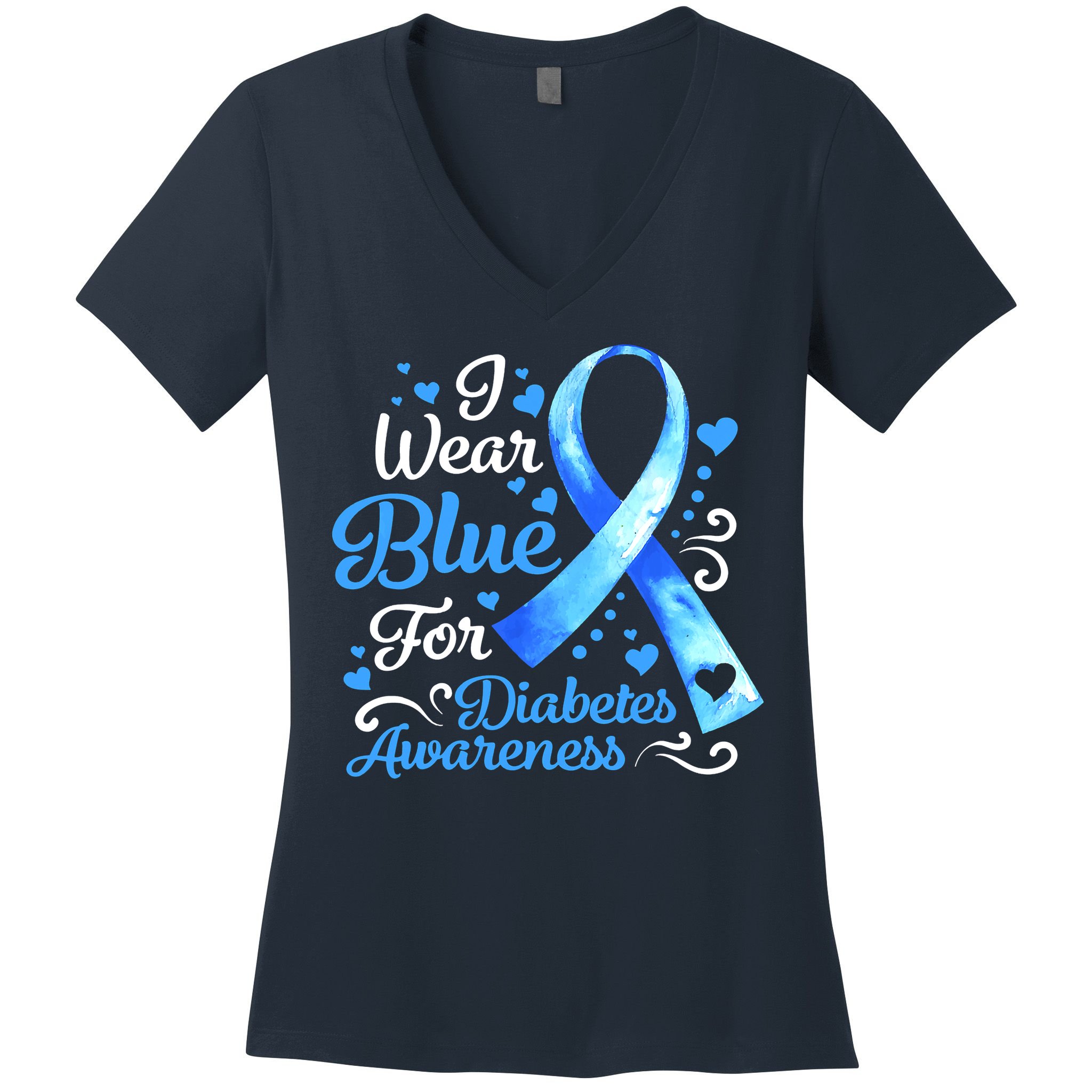 In November We Wear Blue Ribbon Diabetes Awareness Month Women's V-Neck T-Shirt