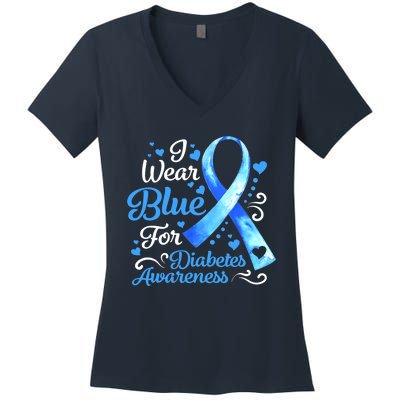 In November We Wear Blue Ribbon Diabetes Awareness Month Women's V-Neck T-Shirt