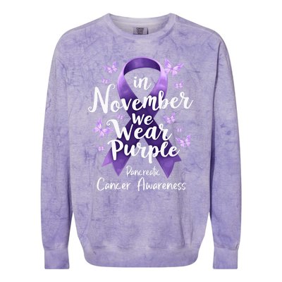 In November We Wear Purple Pancreatic Cancer Awareness Month Colorblast Crewneck Sweatshirt