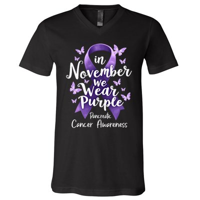 In November We Wear Purple Pancreatic Cancer Awareness Month V-Neck T-Shirt