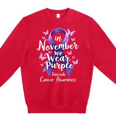 In November We Wear Purple Pancreatic Cancer Awareness Month Premium Crewneck Sweatshirt